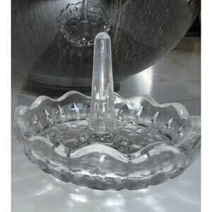 Vintage 1950’s Pressed Glass Ring Earring Holder Trinket Dish 3” Jewelry Trinket